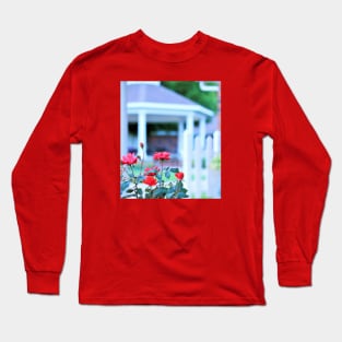 Red Roses in Front of a White Gazebo Long Sleeve T-Shirt